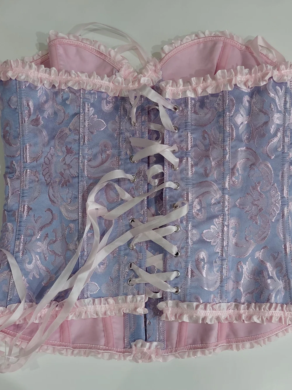 SHEIN Lavender Brocade Corset with Pink Trim